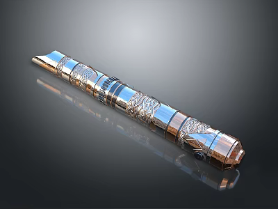 Intricate Metal Sculpture Carving With Silver And Gold Finish And Decorative Patterns 3d model