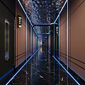 Modern Elevator Corridor With Blue Neon Lights And Marble Floor 3d model