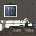 Modern White Sofa Coffee Table Set With Wooden Table And Flower Arrangement