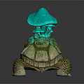 Fantasy Turtle Game And Movie Character With Teal Mushrooms And Moss On Shell
