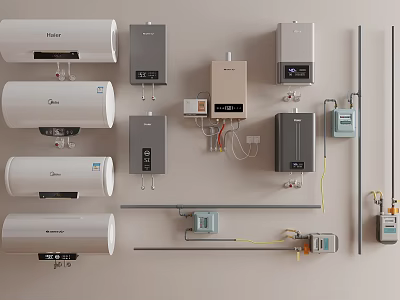 Various Wall Mounted Daily Electrical Appliances Including Water Heaters and Devices for Home Use 3d model