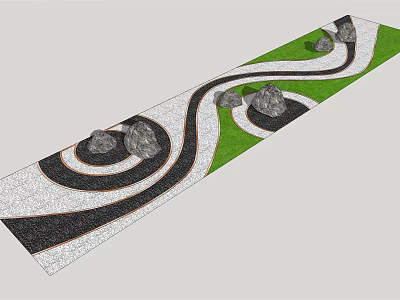 Serene Courtyard Garden Design With Winding Path Spiral Patterns Green Grass And Decorative Stones 3d model
