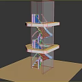 Spiral Staircase Model With Multi Level Platforms And Wooden Steps Transparent Structure