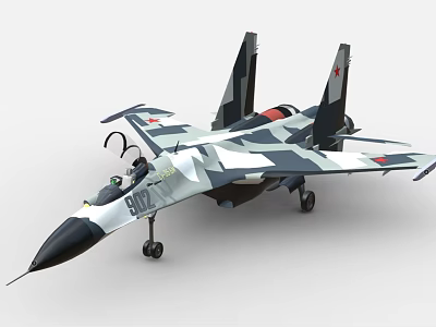 Modern Camouflage Fighter Jet With Red Star Emblem Cockpit and Landing Gear 3d model