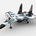 Modern Camouflage Fighter Jet With Red Star Emblem Cockpit and Landing Gear