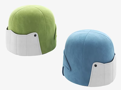 Green and Blue Upholstered Ottoman Stools with White Padded Bases 3d model