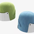 Green and Blue Upholstered Ottoman Stools with White Padded Bases 3d model