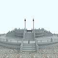 Circular Stone Platform With Balustrade Steps And Decorative Pillars On Paved Floor 3d model