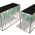 Modern Console Table With Geometric Green And White Glass Panels And Metal Frame