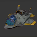 Futuristic Sci Fi Aircraft 3D Model With Gray Yellow Blue Colors Transparent Cockpit And Streamlined Wings