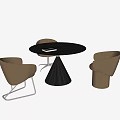 Modern Round Black Table With Conical Base And Light Brown Metal Leg Chairs