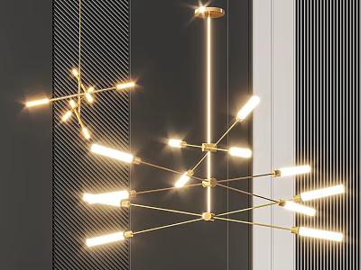 Modern Golden Metal Chandelier With Multiple Arms And Illuminated Tubes For Interior Design 3d model