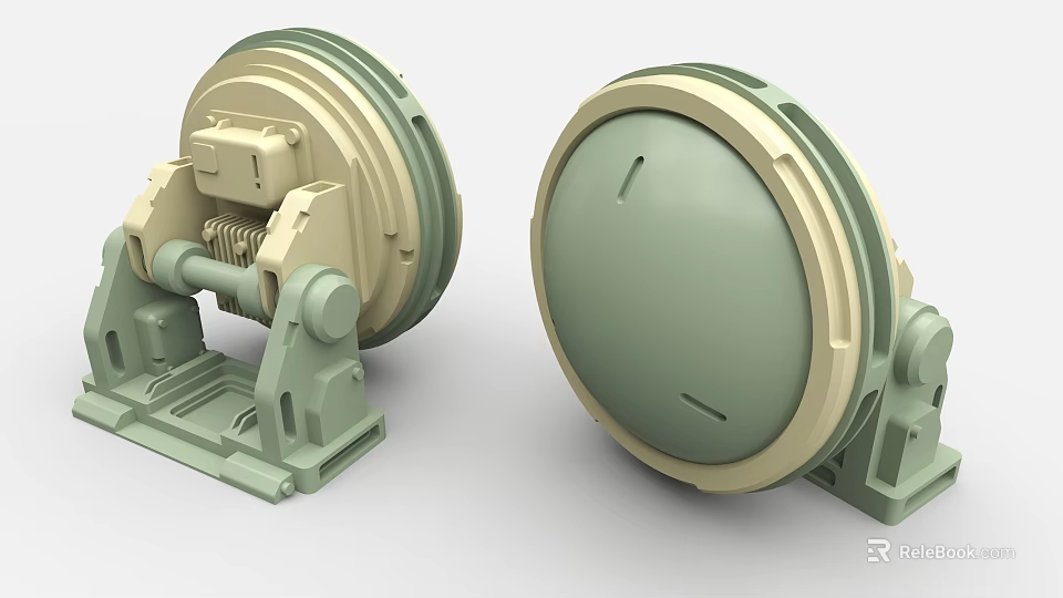 Green Beige Industrial Equipment with Circular Mechanical Components and Support Structure 3d model