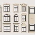 Various Light Colored Casement Windows With Arched And Rectangular Designs On 3d model