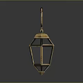 Vintage Gold Lantern With Glass Panels And Wooden Accent Ring Handle