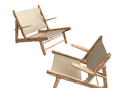Modern Wooden Frame Leisure Chair With Woven Textile Seat And Comfortable Armrests 3d model