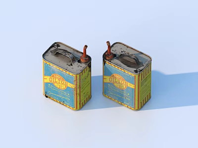 Two Vintage Metal Diesel Fuel Storage Cans With Yellow And Blue Design 3d model