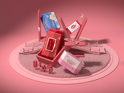 Pink Themed Women's Day Daily Necessities with Colorful Gift Boxes and Decorative Packaging 3d model
