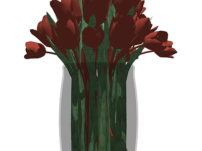 Fresh Red Tulips in Clear Glass Vase with Green Stems for Home Decor 3d model