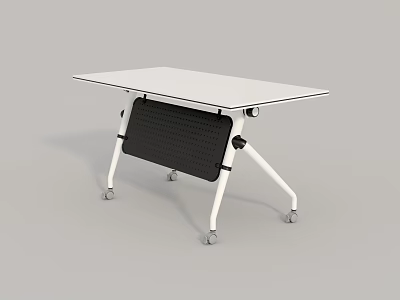 Modern Simple Conference Table With White Tabletop Black Folding Legs And Wheels 3d model