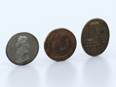 Vintage Coin Themed Jewelry Collection With Silver Copper And Gold Tones 3d model