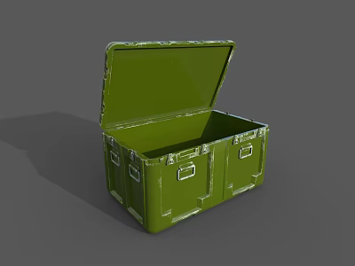 Green Military Weapon Storage Case With Open Lid And Metal Construction 3d model