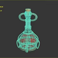 Decorative Glass Bottle With Golden Metal Frame Red Spherical Body And Cork Stopper