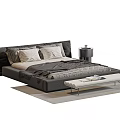 Modern Gray Double Bed With Pillows Bedspread Bedside Tables And Bench 3d model