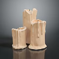 Three Unique Shaped Beige Candles With Melted Drip Texture On Black Smooth Surface Grey Background
