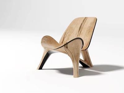 Modern Wooden Leisure Chair With Curved Seat And Backrest Black Legs For Minimalist Interior 3d model