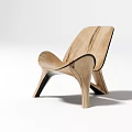 Modern Wooden Leisure Chair With Curved Seat And Backrest Black Legs For Minimalist Interior