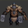 Muscular Bearded Warrior Character With Fur Trimmed Clothing And Two Large Hammers In Fantasy Style