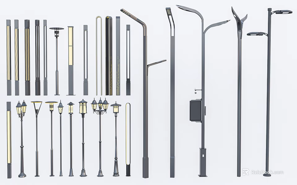 Various Modern Outdoor Lights Including Street Lamps And Garden Lighting Designs 3d model 