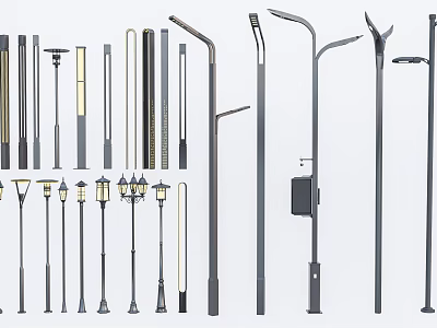 Various Modern Outdoor Lights Including Street Lamps And Garden Lighting Designs 3d model