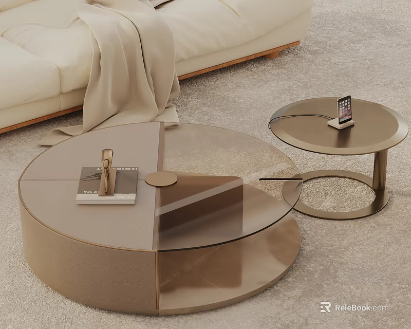 Modern Light Fabric Sofa with Glass Top Coffee Table Set and Throw Blanket 3d model