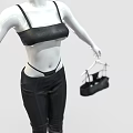 Stylish Black Camisole Top Pants Outfit With Bra And Handbag