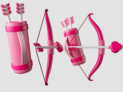 Pink Bow And Quiver With Arrows And Heart Arrow 3d model