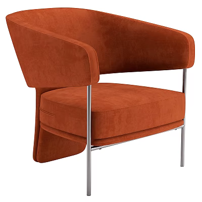 Modern Orange Velvet Armchair With Sleek Metal Legs And Comfortable Design 3d model