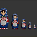 Traditional Blue Matryoshka Dolls with Floral Patterns in Different Sizes for Home Decor