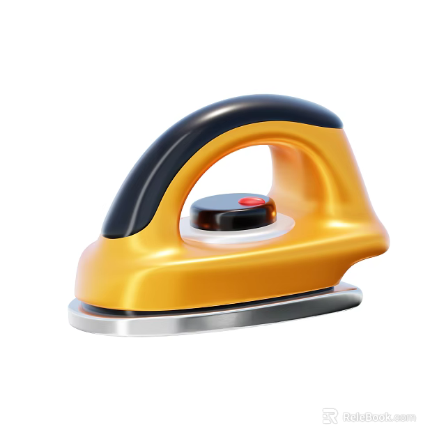 Yellow And Black Electric Iron With Black Handle Silver Base And Red Button 3d model 