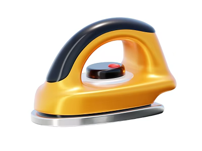 Yellow And Black Electric Iron With Black Handle Silver Base And Red Button 3d model