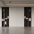 Modern Minimalist Built in Bookcases Interior Design With Dark And Light Color And Decorative Items