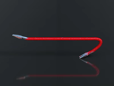 Red Cable With Metal Connectors Curved Shape On Black Background With Reflection Details 3d model