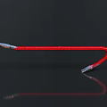 Red Cable With Metal Connectors Curved Shape On Black Background With Reflection Details