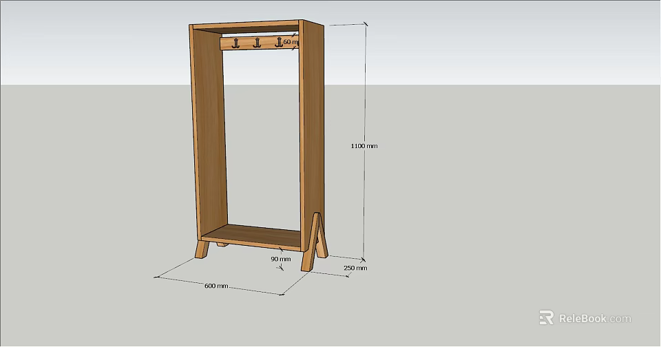 Wooden Floor Standing Clothes Hanger With 180cm Height 60cm Width And 30cm Depth 3d model 
