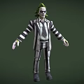 3D Character Design With Green Hair Sunglasses And Black White Striped Suit