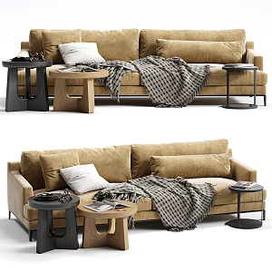 Modern Double Sofa Double Sofa Coffee Table Side Table 3d model