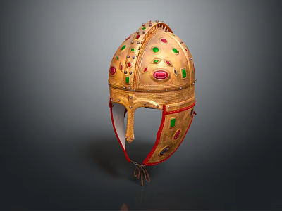 Ancient Warrior Helmet With Gold Decoration And Mythical Creature Motifs 3d model