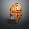 Ancient Warrior Helmet With Gold Decoration And Mythical Creature Motifs