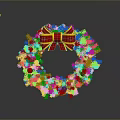 Festive Christmas Wreath With Green Leaves Red Berries And Red Yellow Bow